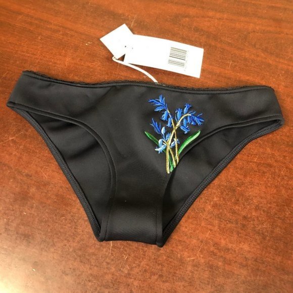 NWOT Stella McCartney Bikini Bottom, Navy Blue Botanical Embroidery Sky Captain - Picture 9 of 11